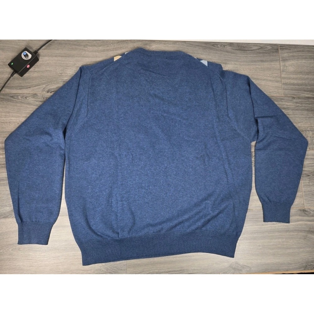 Geoffrey Beene Sweater Mens‎ XXL 2XL Blue Argyle Cotton Vintage Made Hong Kong - Picture 3 of 12